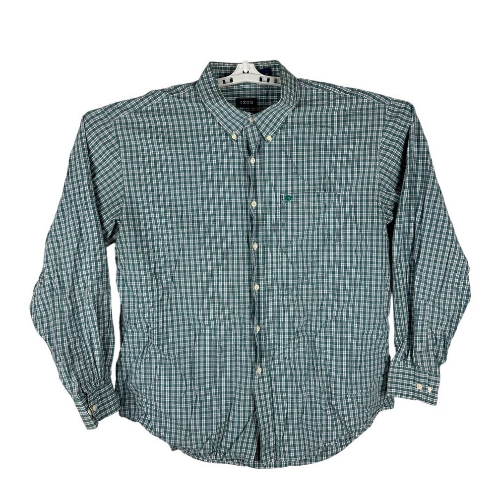 Izod Men's Button-Down Long Sleeve Plaid Shirt XXL Easy Care Cotton Blend